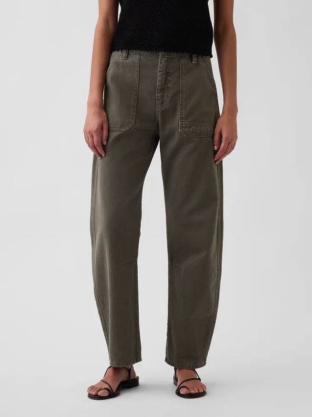 Mid Rise Barrel Utility Ankle Pants