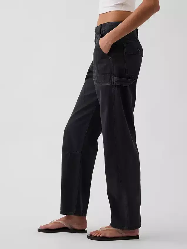 Mid Rise Barrel Utility Ankle Pants