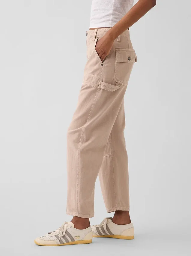 Mid Rise Barrel Utility Ankle Pants