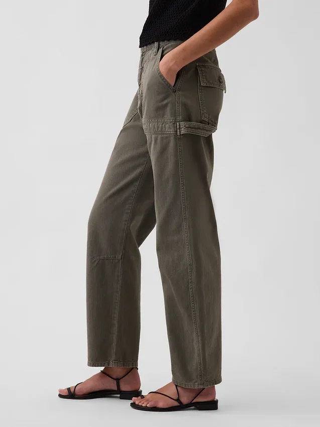 Mid Rise Barrel Utility Ankle Pants