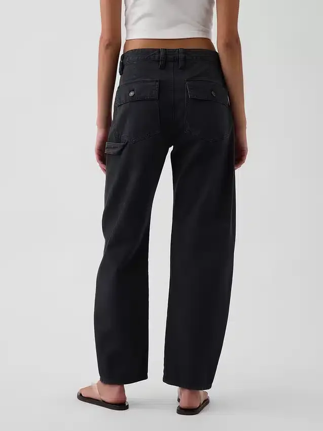 Mid Rise Barrel Utility Ankle Pants