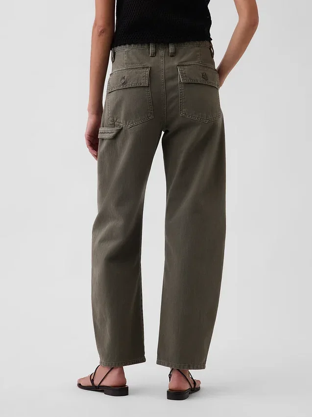 Mid Rise Barrel Utility Ankle Pants