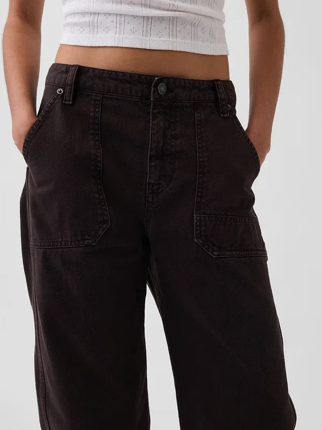Mid Rise Barrel Utility Ankle Pants
