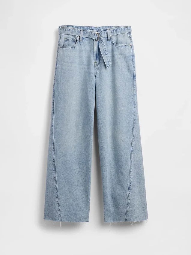 Mid Rise Belted Baggy Jeans
