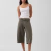 Mid Rise Belted Culotte Barrel Pants