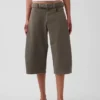 Mid Rise Belted Culotte Barrel Pants