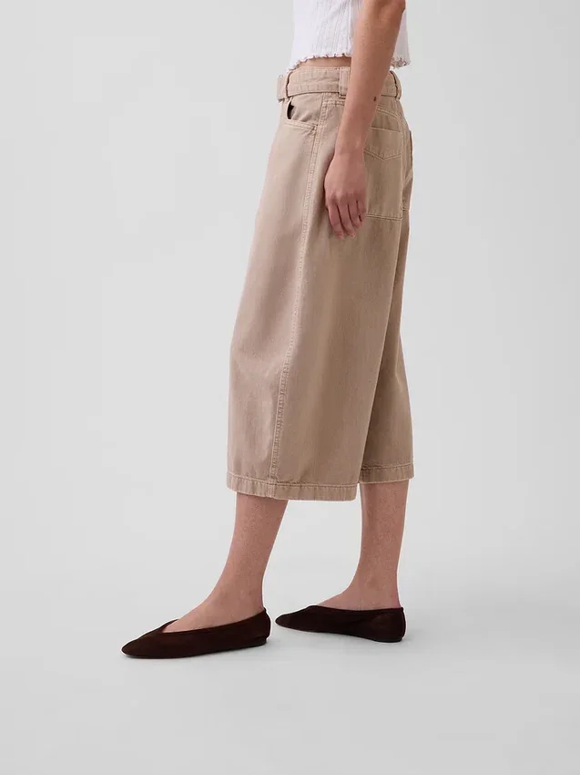 Mid Rise Belted Culotte Barrel Pants