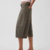 Mid Rise Belted Culotte Barrel Pants