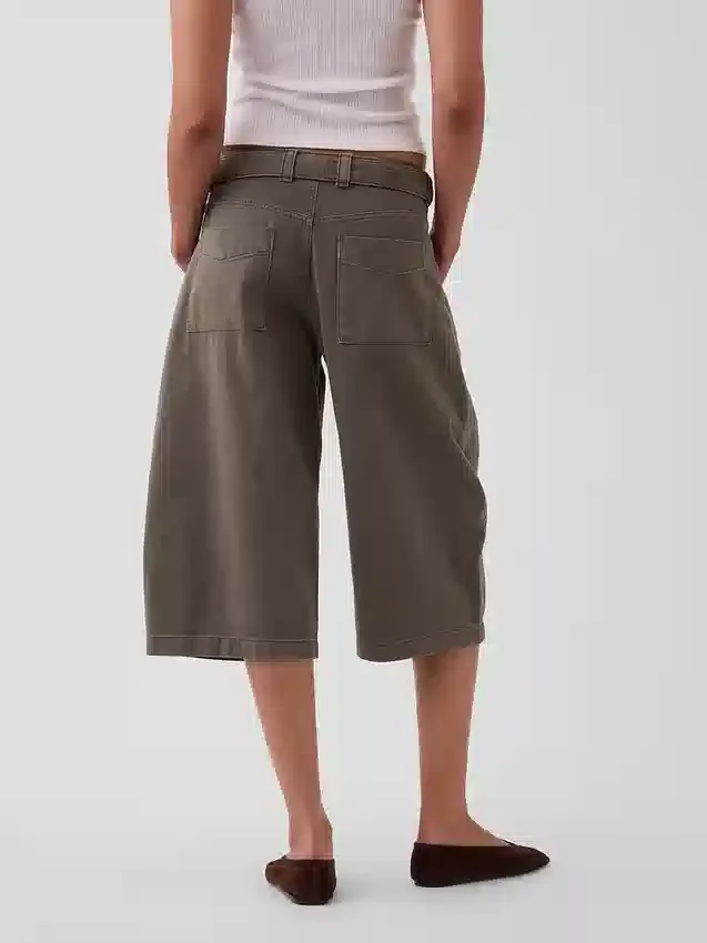 Mid Rise Belted Culotte Barrel Pants