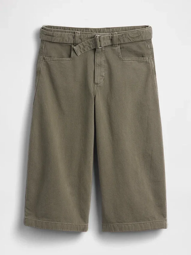 Mid Rise Belted Culotte Barrel Pants