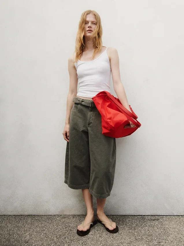 Mid Rise Belted Culotte Barrel Pants