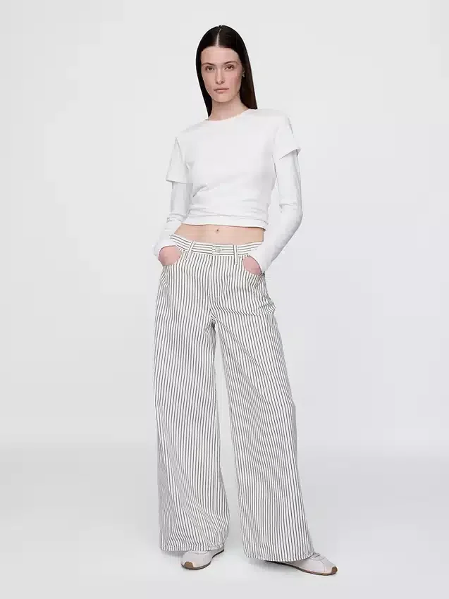 Mid Rise Denim Stripe Baggy Jeans