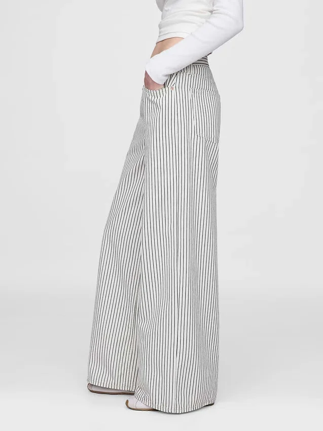 Mid Rise Denim Stripe Baggy Jeans