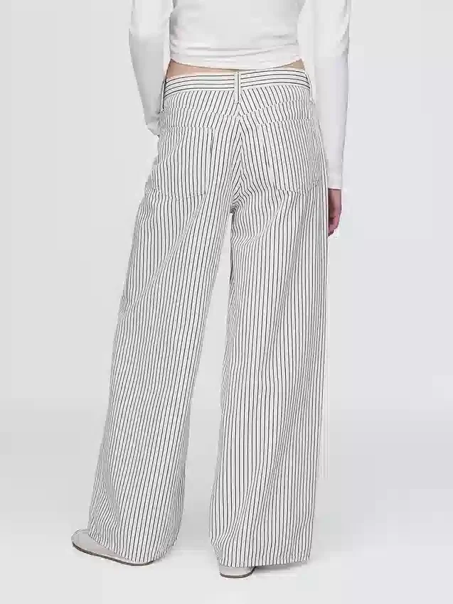 Mid Rise Denim Stripe Baggy Jeans