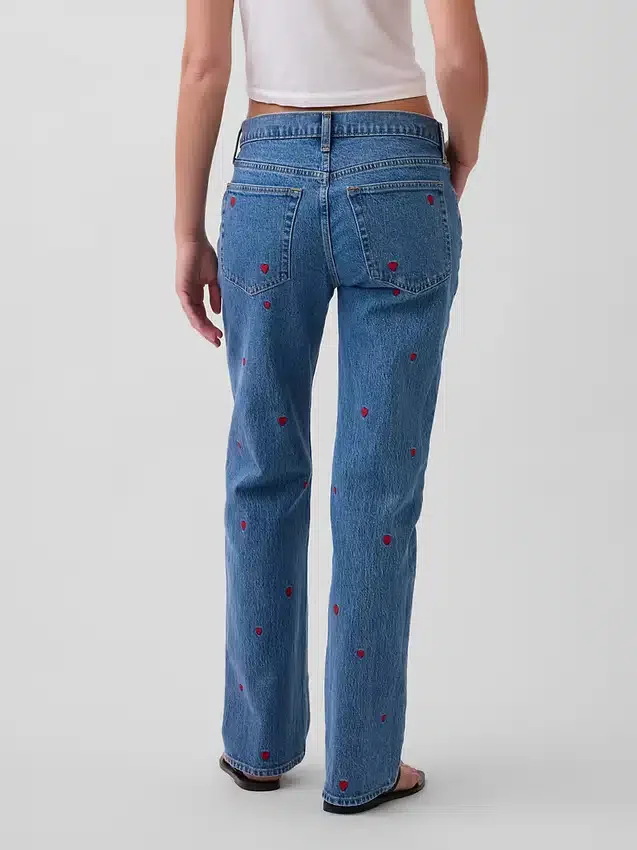 Mid Rise Embroidered Relaxed Straight Jeans