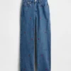 Mid Rise Embroidered Relaxed Straight Jeans
