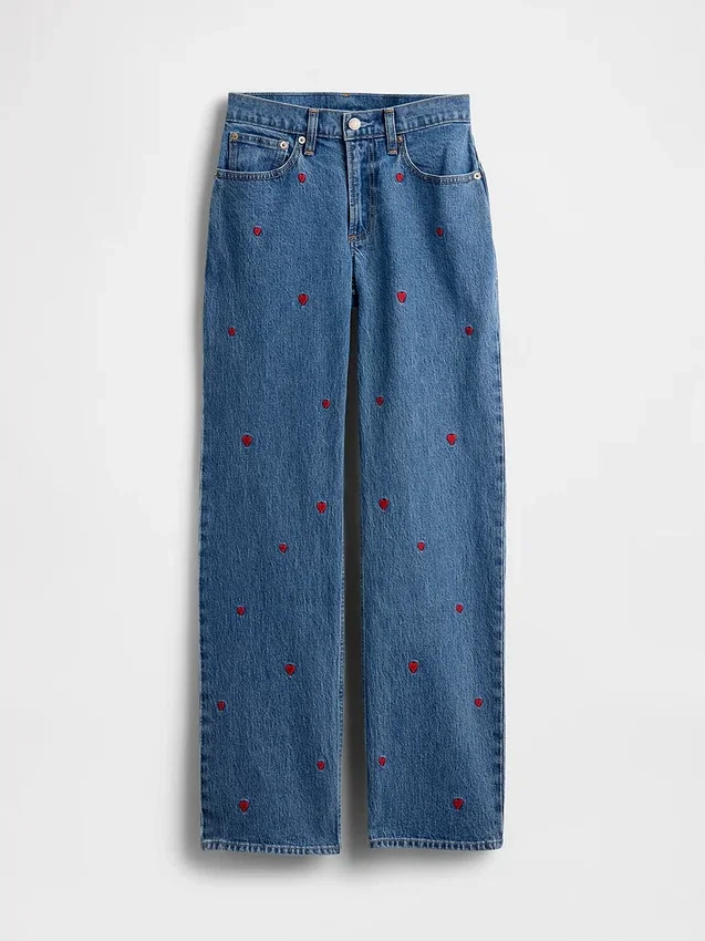 Mid Rise Embroidered Relaxed Straight Jeans