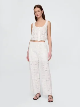Mid Rise Eyelet Easy Wide-Leg Pants