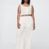 Mid Rise Eyelet Easy Wide-Leg Pants