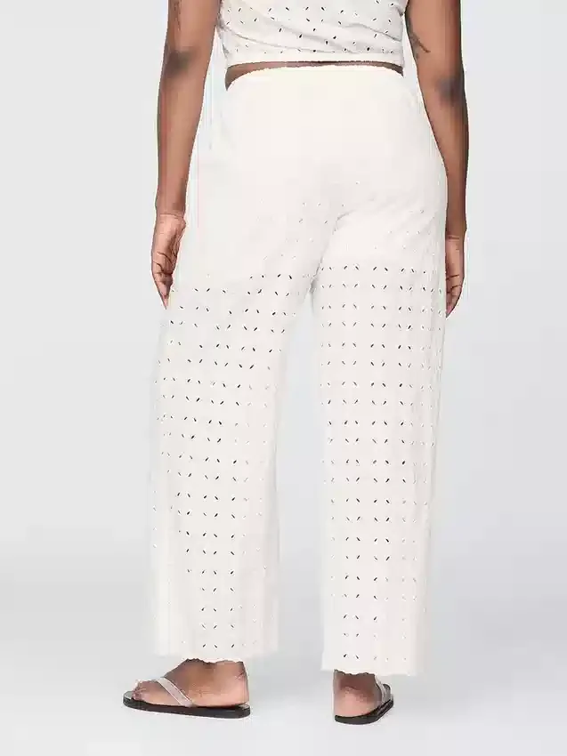 Mid Rise Eyelet Easy Wide-Leg Pants