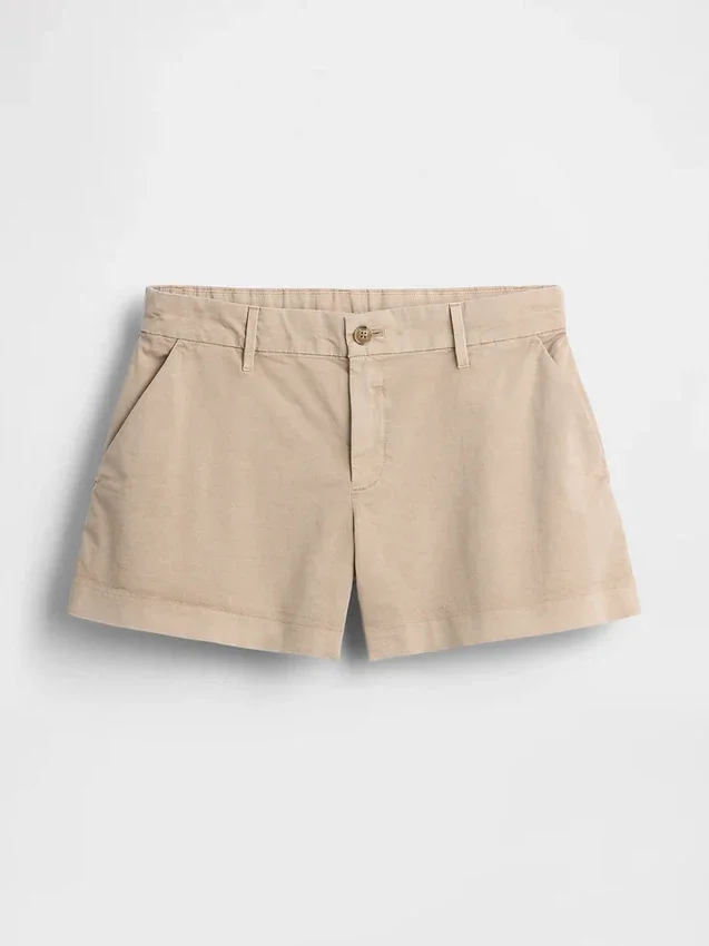 Mid Rise Khaki Shorts