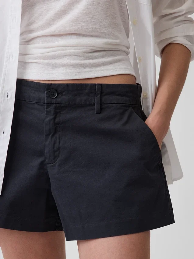 Mid Rise Khaki Shorts
