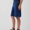 Mid Rise Longline Denim Shorts