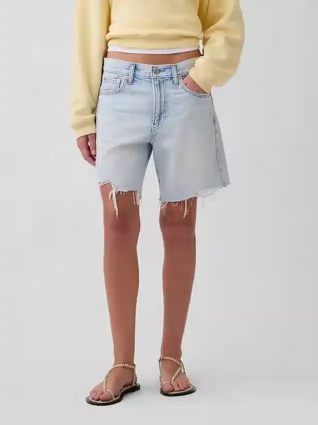Mid Rise Loose Denim Bermuda Shorts