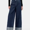 Mid Rise Metallic Cuffed Baggy Jeans
