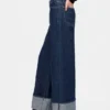 Mid Rise Metallic Cuffed Baggy Jeans