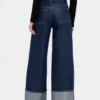 Mid Rise Metallic Cuffed Baggy Jeans