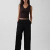 Mid Rise Poplin Relaxed Easy Wide-Leg Pants
