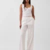 Mid Rise Poplin Relaxed Easy Wide-Leg Pants