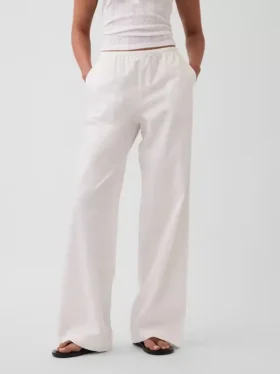 Mid Rise Poplin Relaxed Easy Wide-Leg Pants