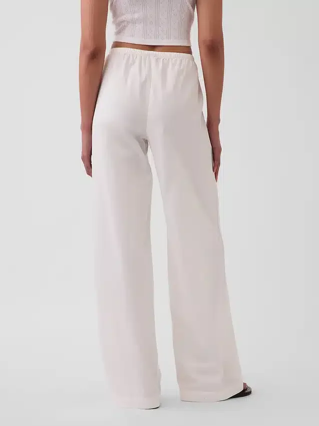 Mid Rise Poplin Relaxed Easy Wide-Leg Pants
