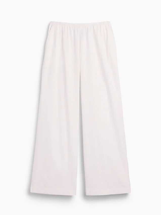 Mid Rise Poplin Relaxed Easy Wide-Leg Pants