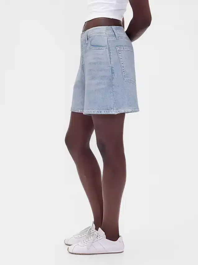 Mid Rise Printed Knit Denim Shorts