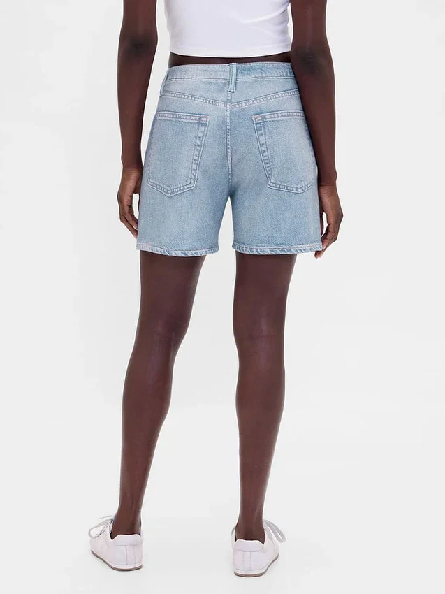Mid Rise Printed Knit Denim Shorts