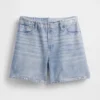 Mid Rise Printed Knit Denim Shorts
