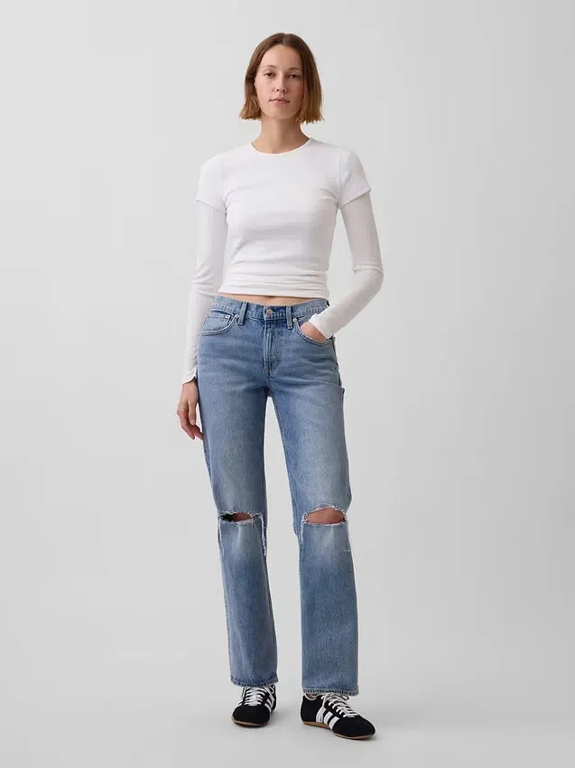 Mid Rise Relaxed Straight Jeans