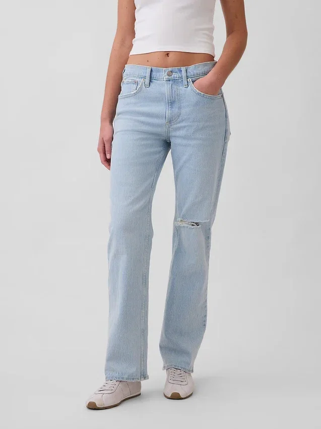 Mid Rise Relaxed Straight Jeans