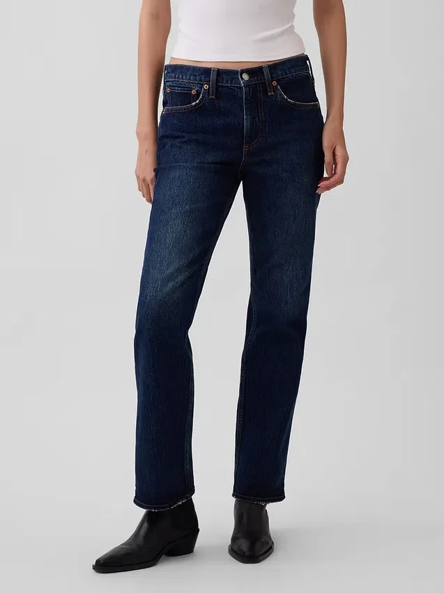 Mid Rise Relaxed Straight Jeans
