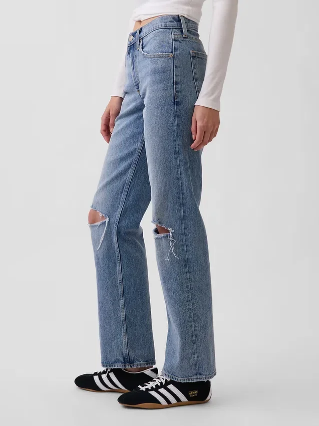 Mid Rise Relaxed Straight Jeans