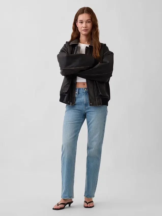 Mid Rise Relaxed Straight Jeans