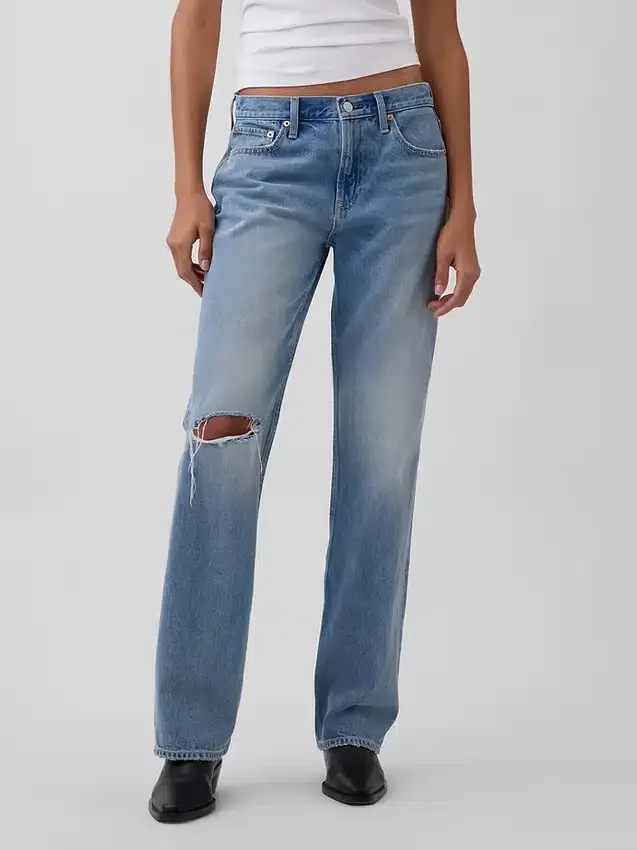 Mid Rise Rigid Relaxed Straight Jeans