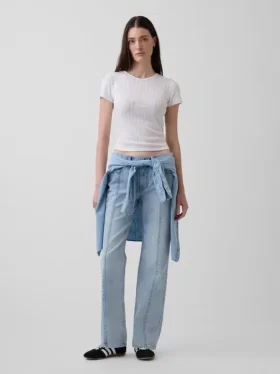 Mid Rise Seamed Relaxed Straight Jeans