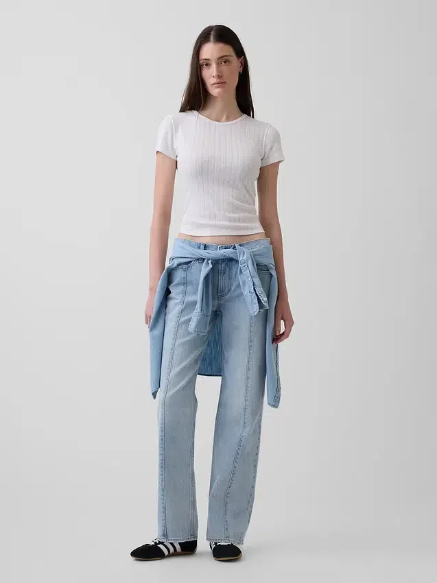 Mid Rise Seamed Relaxed Straight Jeans