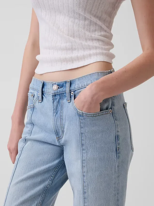 Mid Rise Seamed Relaxed Straight Jeans