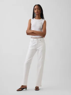 Mid Rise Split-Hem Relaxed Straight Jeans
