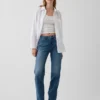 Mid Rise Split-Hem Relaxed Straight Jeans